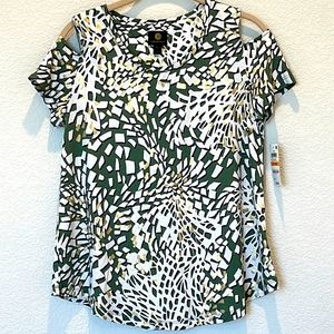 Green / metallic gold with “peek a boo” shoulders